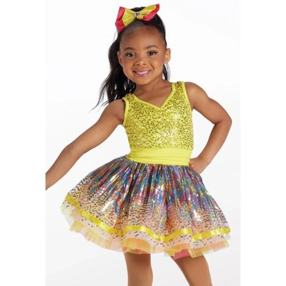Pre-Owned Dance Costume Weissman 15268 XL Child Yellow Colorful tutu Jazz Sequin